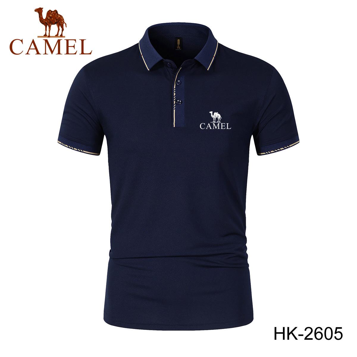 Camel 2024 Lente/Zomer Nieuw Geborduurd Polo Cool Zijde Katoen Heren Ademend Top Snel Drogend Poloshirt Vochtafvoerend Poloshirt 3XL marineblauwe kleur