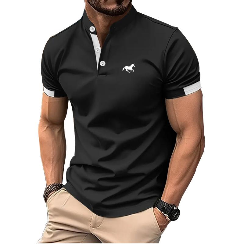 Haodingfushi Logo Print Heren Zomer Korte Mouw Knoop Poloshirt Heren Slim Fit Golf Poloshirt Opstaande Kraag Poloshirt S