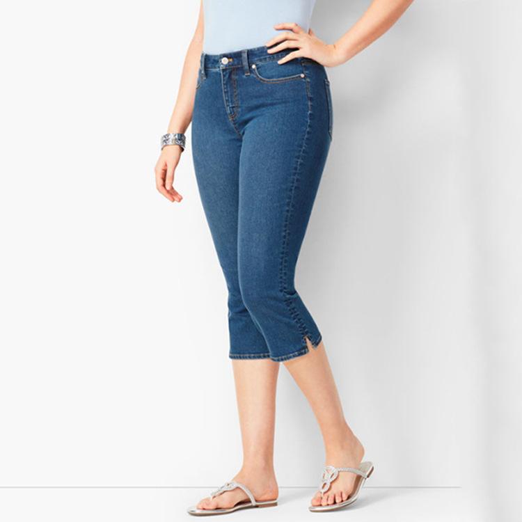 Hey23coming Damesjeans Zwarte denimbroek Dames cropped broek Magere knielange jeans Dames elastische hoge taille moederjeans Oversize L