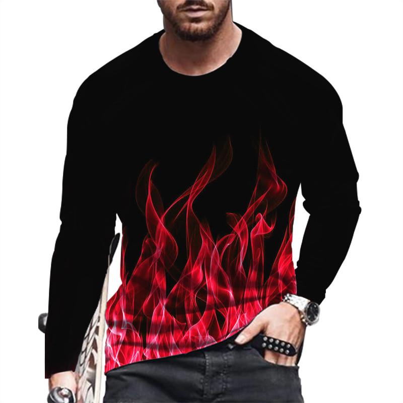 ETST WENDY 005 3D Vlam Tie-dye Bedrukte Herenmode T-shirts Herfst Lange Mouw Man Straat Hip Hop T-shirts Losse O-hals Casual Grote Maat Tops 6XL M