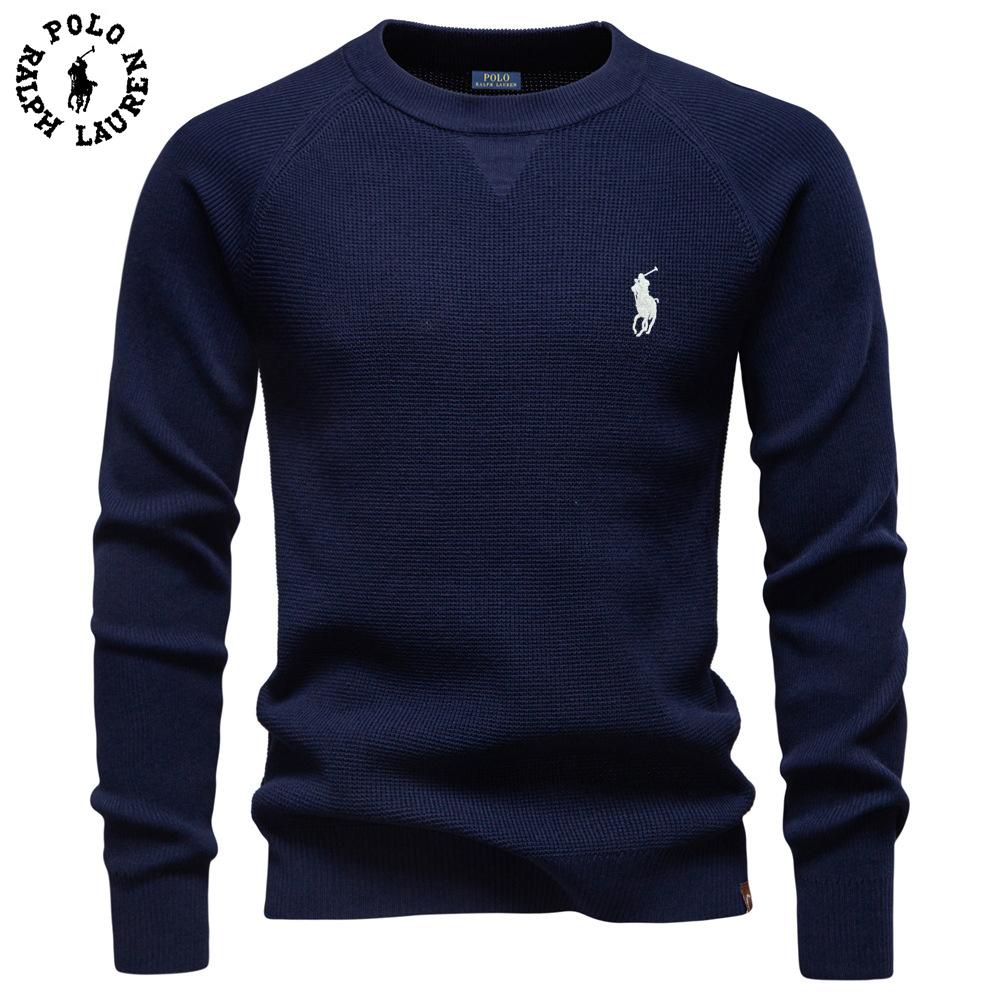 Polo Ralph Lauren 2025 Autumn and Winter Embroidery New Round Neck Fashionable Solid Color Sweater Men's High-quality Business Casual Knitted M