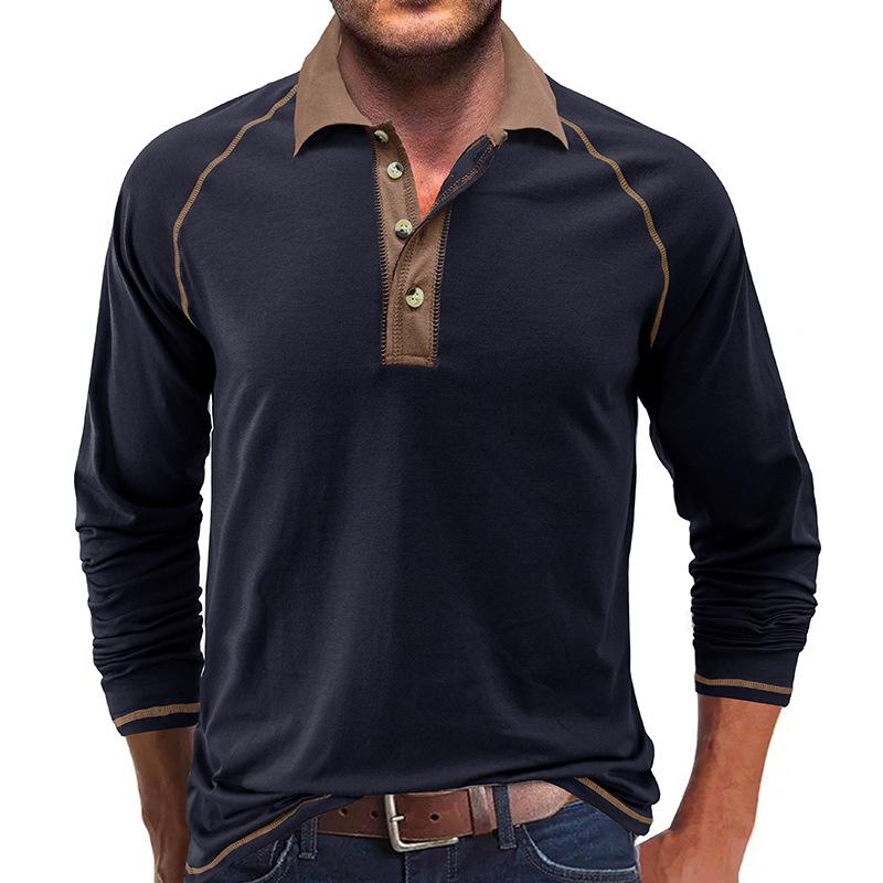 Phoca largha Men’s Long Sleeve Polo Shirts Relaxed Fit Casual Work Golf Polos Classic Collared T-Shirts Buttons Breathable Moisture Wicking Henley Tops Tees Male L