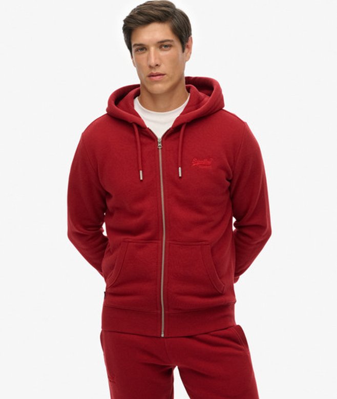 Superdry Vintage Logo Geborduurde Zip Hoodie Red