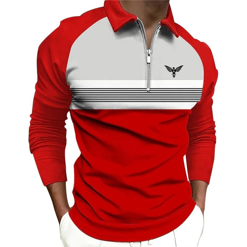 Bengbukulun Mannen Mode Lente Herfst Casual Lange Sleev Rits Poloshirt, Mannen Spell Kleur Golf Poloshirt Tops. 5XL