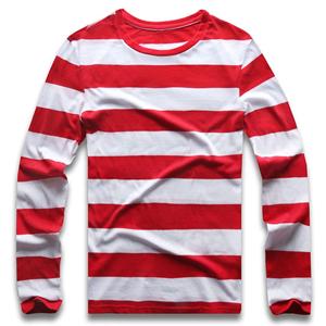 Bobby 2 Red White Striped Long Sleeve T Shirts Tees for Men Round Neck Colorful Black White Stripes Men Casual XL