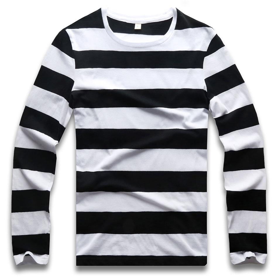 Bobby 2 Red White Striped Long Sleeve T Shirts Tees for Men Round Neck Colorful Black White Stripes Men Casual L