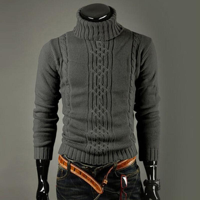 Lucky Black Cat Heren gebreide truien Casual gevlochten dubbele kraag Tops Winter Man hoge hals dikke warme trui XXL