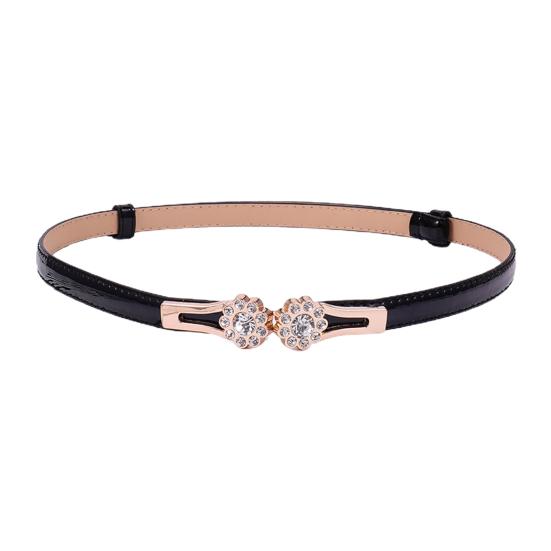 KOKKO Prachtige tailleriem kunstleer glad oppervlak glanzend strass bloemvorm gesp voor dames tailleband