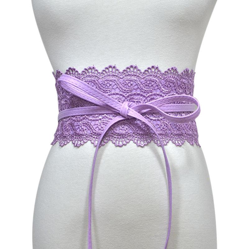 91140105MA0LTG9139 Dames kunstleer wikkel rond Obi-stijl tailleband riem kanten riem None paars