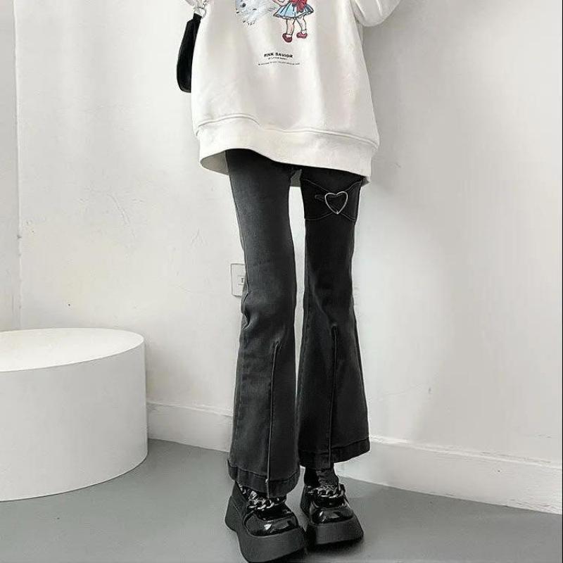 Zhanjie Ladies Clothing Jeans voor vrouwen Vintage grijze denim flare broek streetwear hoge taille slanke moeder broek harajuku Y2k broek L