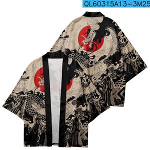 Cloth W Traditionele Samurai Kimono Mannen Japanse Anime Drakenprint Cosplay Haori Vrouwelijke Cardigan Yukata Shirt Zomerjas L kaki