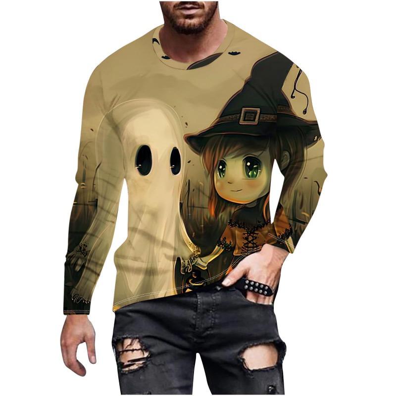 HerSight Heren lente- en herfst T-shirt met lange mouwen Heren losse ronde hals hoodie 3D-geprint bedrukte top met lange mouwen 6XL