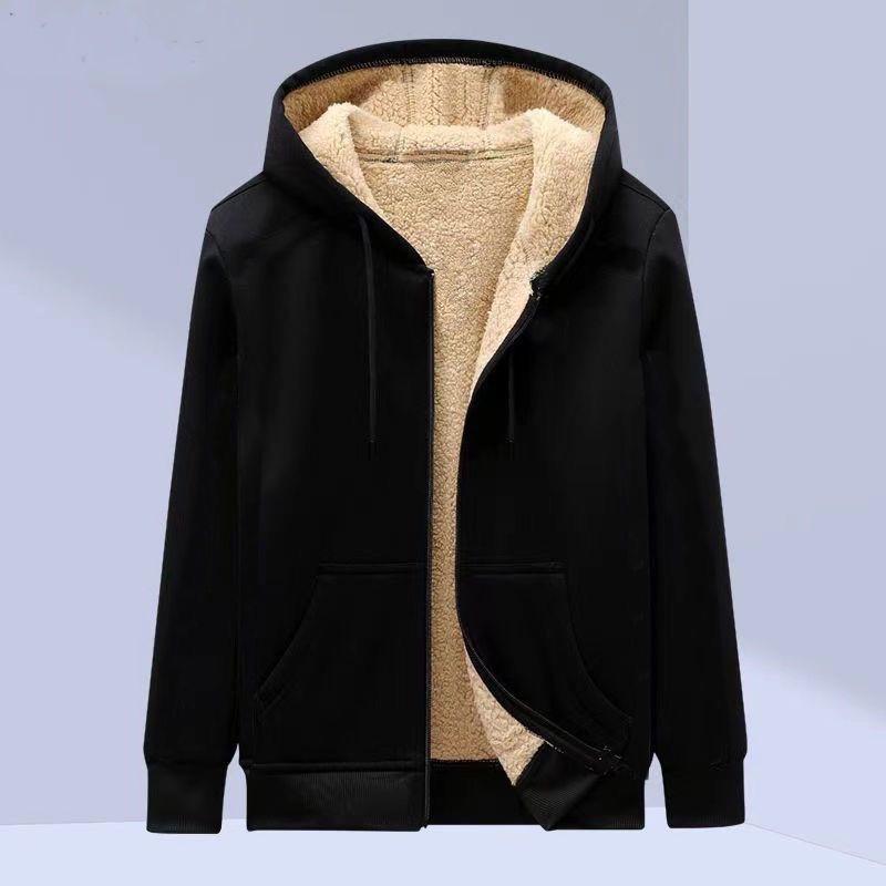 Liming Home Trendy Sweatshirt Jas Voorzakken Warme Rits Lamswollen Jas Mannen en Vrouwen Winter Pure Kleur Pluche Gevoerde Cardigan Hoodie M