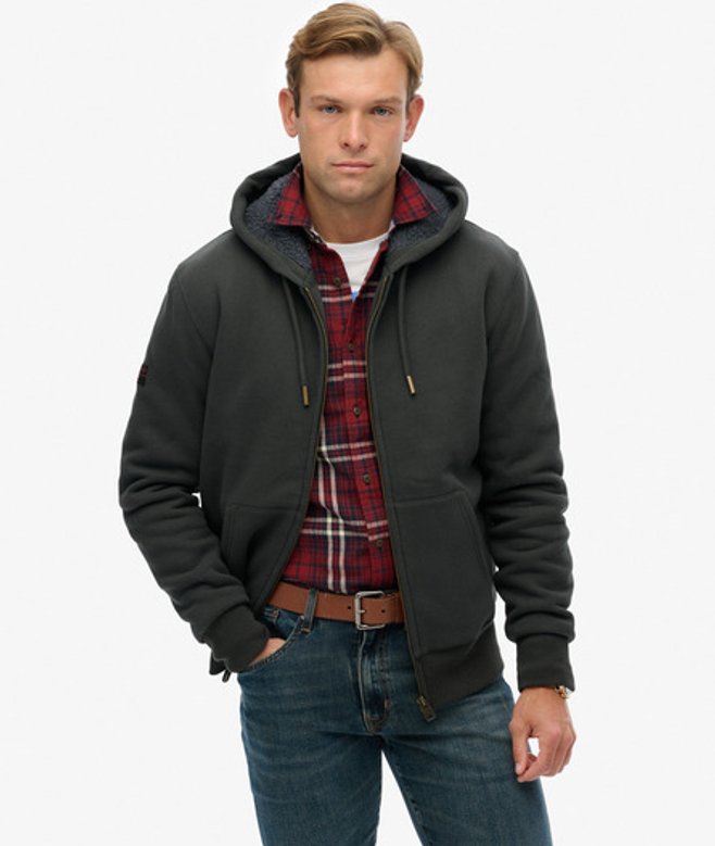 Superdry Hoodie met Borgvoering en Rits Dark Grey