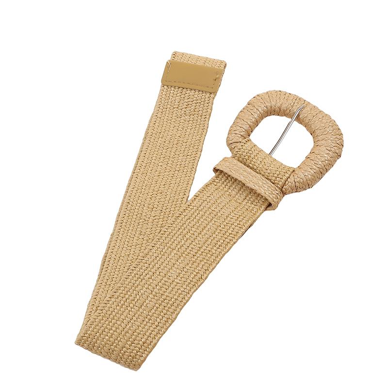 Lius fashion Vrouwen Geweven Taille Riem Zomer Strand Handgeweven Touw Gevlochten Jurk Riem Mode Rok Jas Vierkante Gesp Riem one size lichtbruine kleur