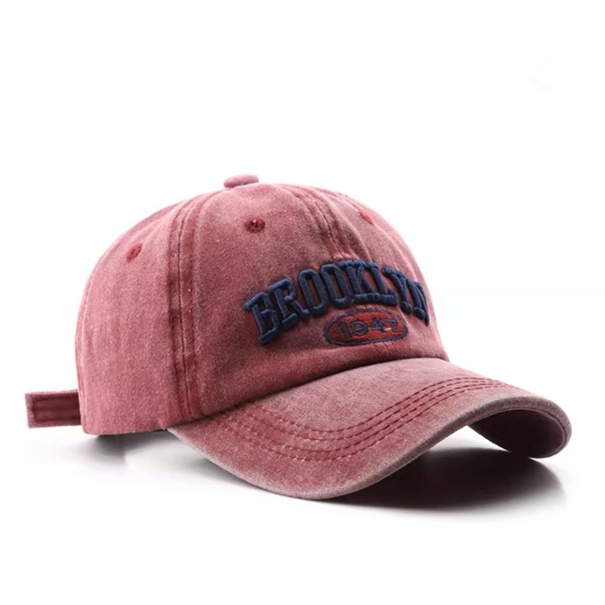 Cap Factory Unisex Pet met Letterborduurwerk Gewassen Baseballpet Verstelbaar Katoen Heren Hoed Dames Outdoor Vrije Tijd Zonnehoeden Trucker Pet Rijpetten wijnrode kleur