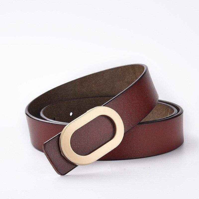 COOLERFIRE FASHION Vrouwen Riemen Echt Leer Designer's Beroemde Merk Mode Legering Ring Cirkel Gouden Gesp Meisje Jeans Jurk Wilde Riemen LD033 110cm bruin