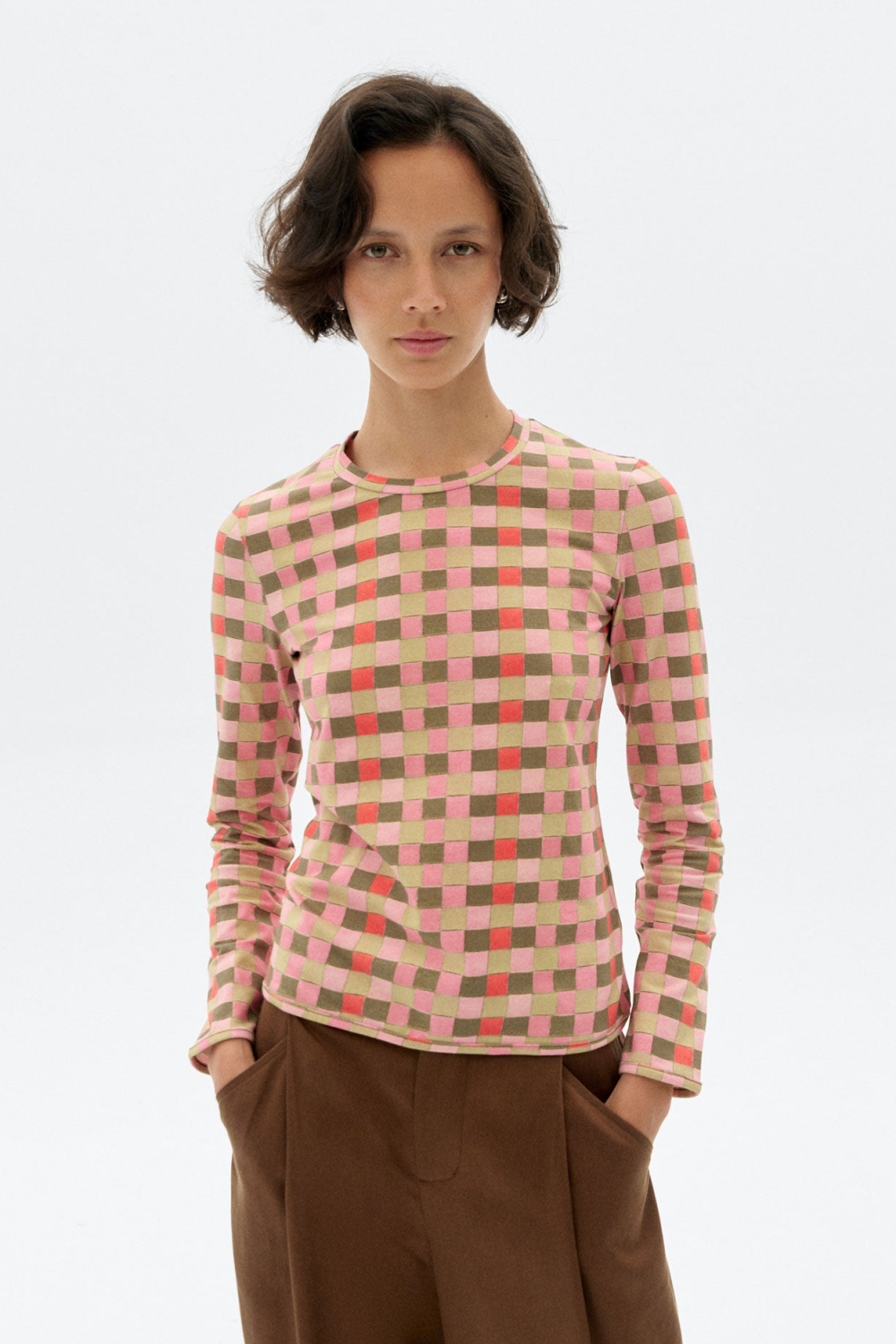 Thinking mu Damen vegan Top Checkered Brisa Pink