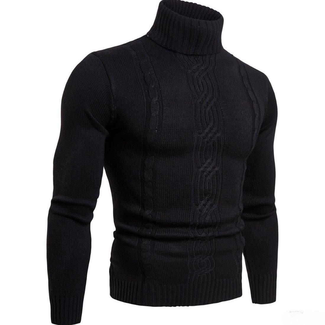 Lucky Black Cat Heren gebreide truien Casual gevlochten dubbele kraag Tops Winter Man hoge hals dikke warme trui XL