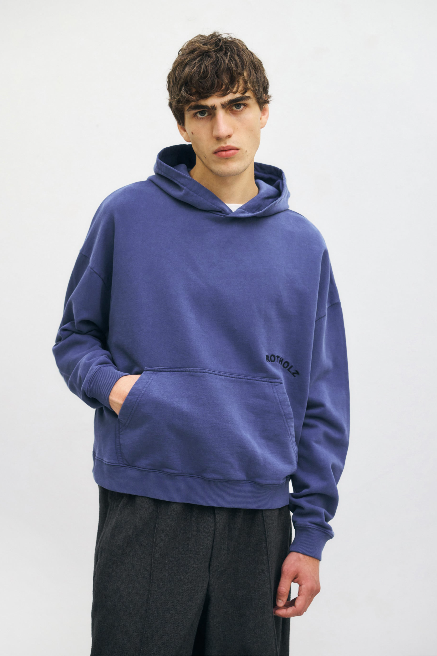 Rotholz Herren vegan Hoodie Logo Washed Blau