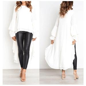 91340802MA8PFML34B Dames herfst winter pullover chiffon shirt met lange mouwen onregelmatige chiffon top voor dames S wit