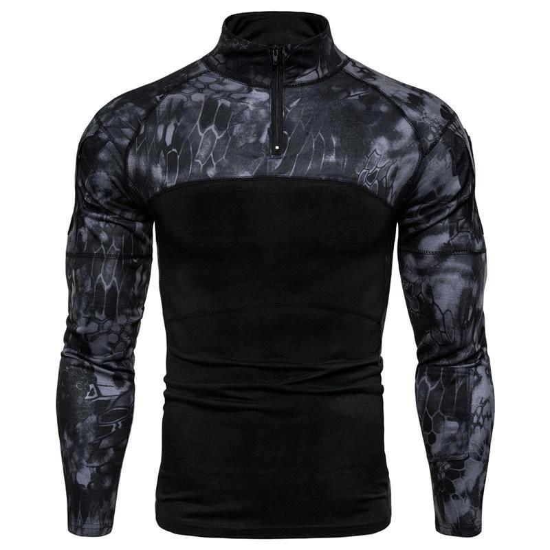 LissCocoA Heren camouflage T-shirts met lange mouwen en opstaande hals M