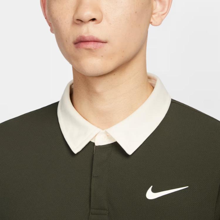 Nike Dri-FIT ADVCourt Slam SS25 Quick-Dry Sports Polo Long Sleeve Tennis Shirt Men Tops Redwood Light-Ivory White IB8142-355 L