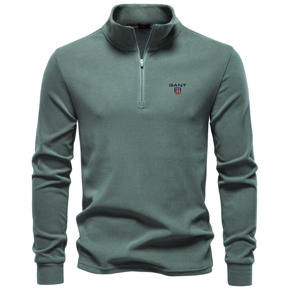 Gant 2025 Autumn/Winter Embroidered New Large Men's Stand Up Collar Half Zipper Long Sleeve German Velvet Warm Base Sweater L