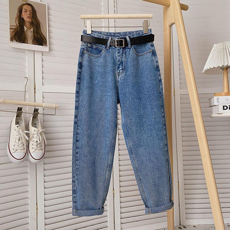 StrideBox Dames High-Waist Retro Slim Straight Jeans - Zomer Dunne Wortelpasvorm L