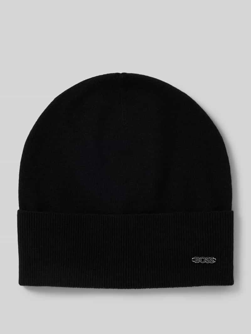 Boss Beanie Lari_hat met opgestikte riblook