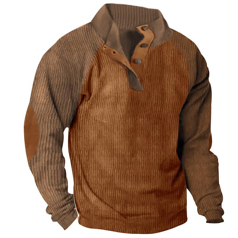 Fashion human Heren schouderinzet casual opstaande kraag sporttrui herfst en winter botsing corduroy herenjas jas L