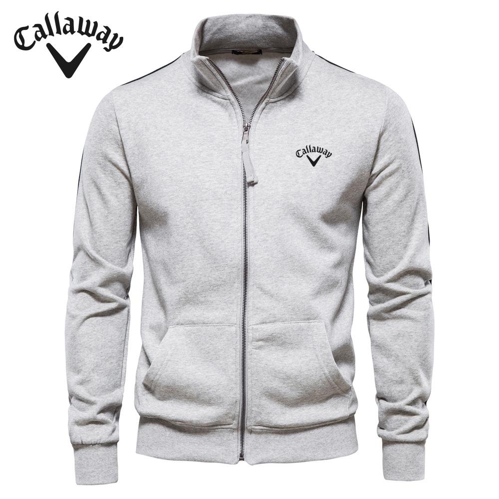 Callaway Geborduurde Herfst Winter Nieuwe Heren Opstaande Kraag Rits Lange Mouw Sweatshirt Sport Contrasterende Kleur Casual Cardigan Jas XXL