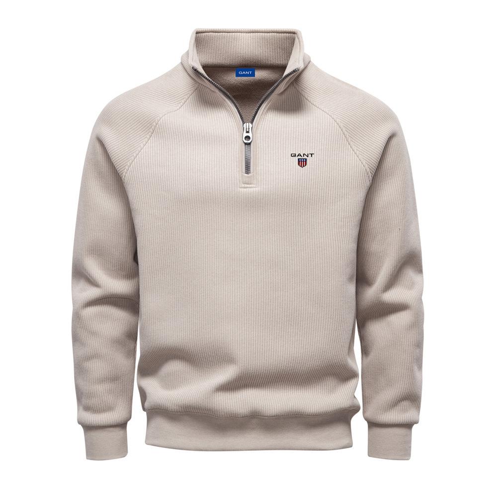 Gant 2025 New Autumn/Winter Embroidery Half Zipper Hoodie Stand Up Collar Trendy Versatile Plush Men's Hoodie XL