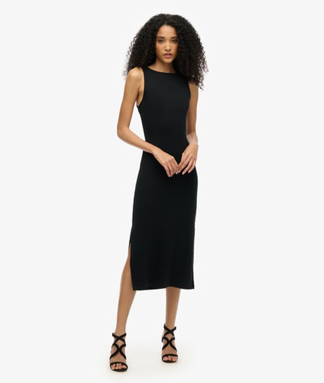 Superdry Jersey Midi-jurk met Gedraaide Achterkant Black