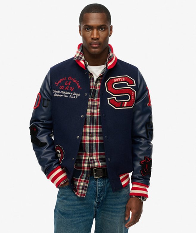 Superdry College Varsity Bomberjack met Patches Blauw