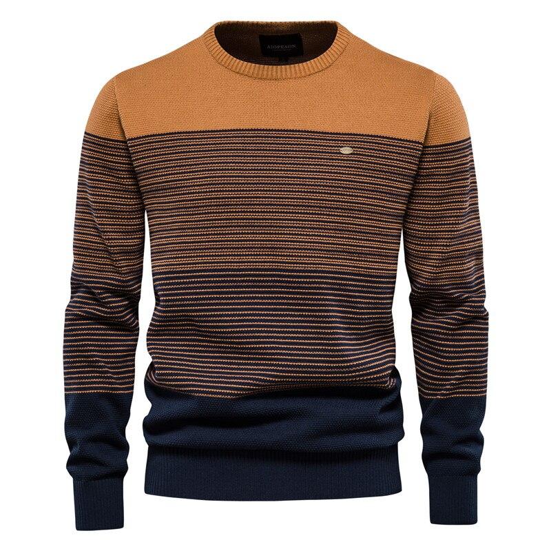 AIOPESON Men Fashion AIOPESON Merk Katoenen Trui Mannen Mode Toevallige O-hals Gestreepte Truien Gebreide Trui Mannelijke Nieuwe Winter Warme Heren Truien XL 75-82 kg oranje