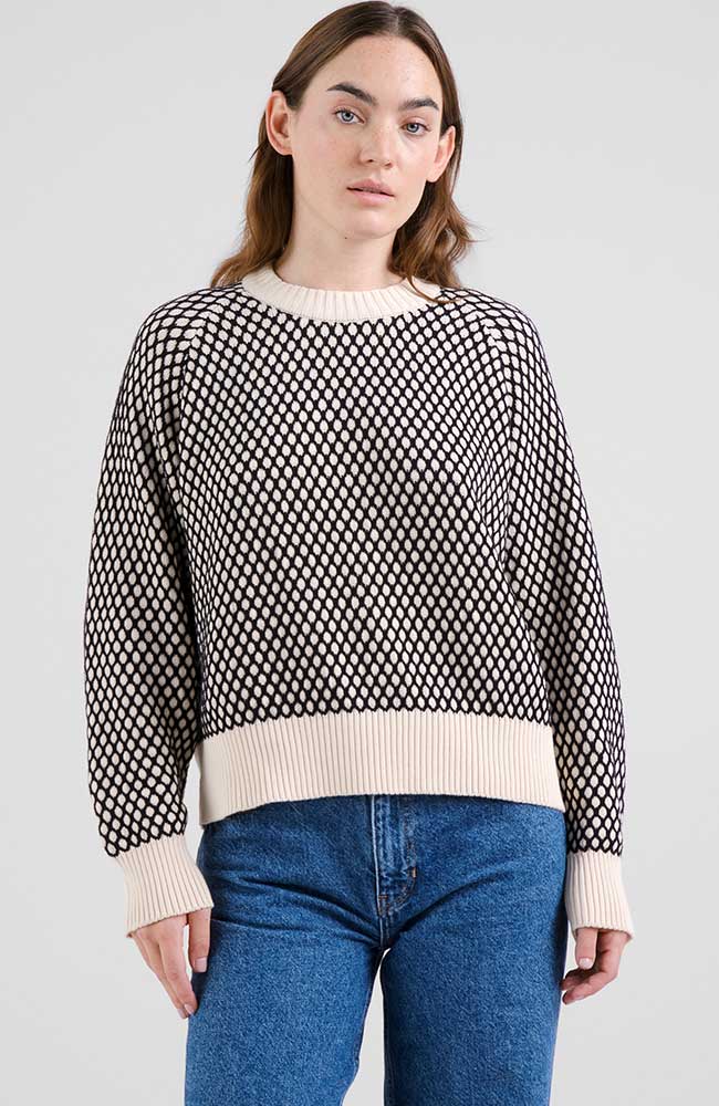 Dedicated Damen vegan Strickpullover Husie Bubble Schwarz & Vanille WeiÃŸ