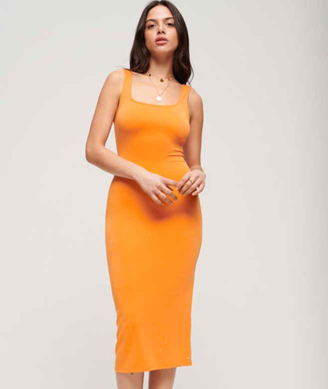 Superdry Jersey Midi-jurk met Vierkante Hals Oranje