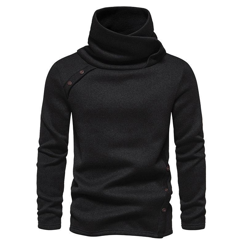 Baifenbai Clothing American Knitted Sweater Men's Autumn and Winter Sweater Solid Color Pile Collar Men's Sweater Bottoming Shirt XL zwart
