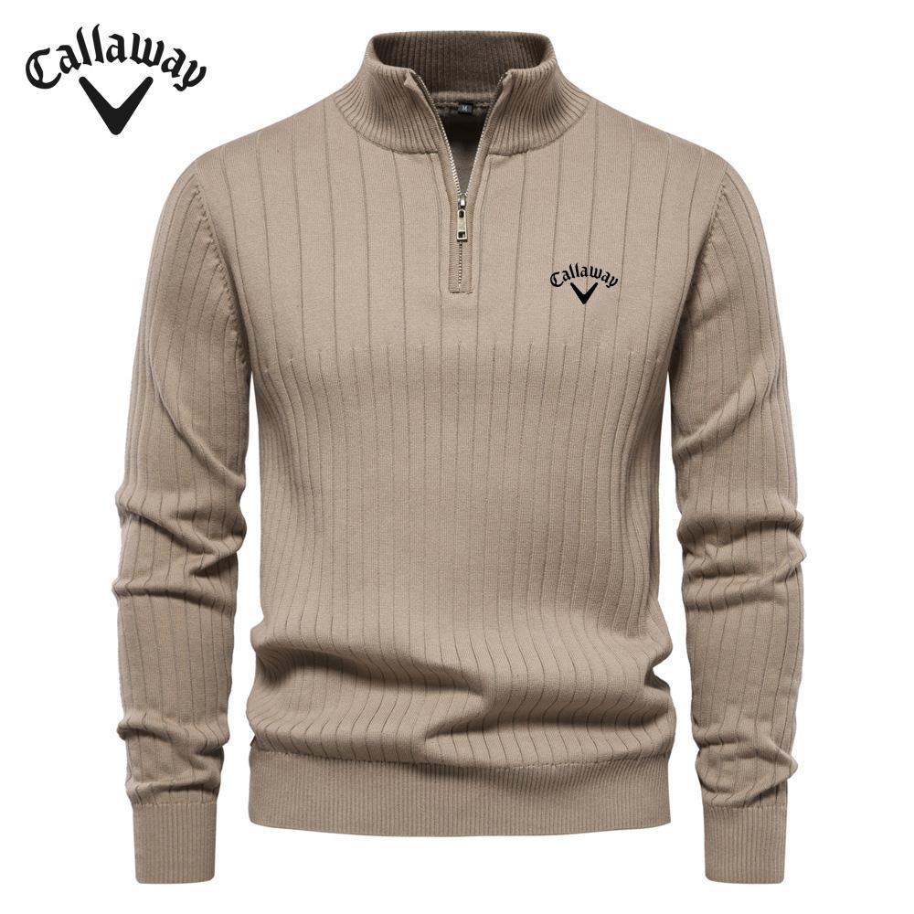 Callaway geborduurde opstaande kraag katoenen herentrui casual halve rits effen kleur trui hoogwaardige gebreide herentrui XL