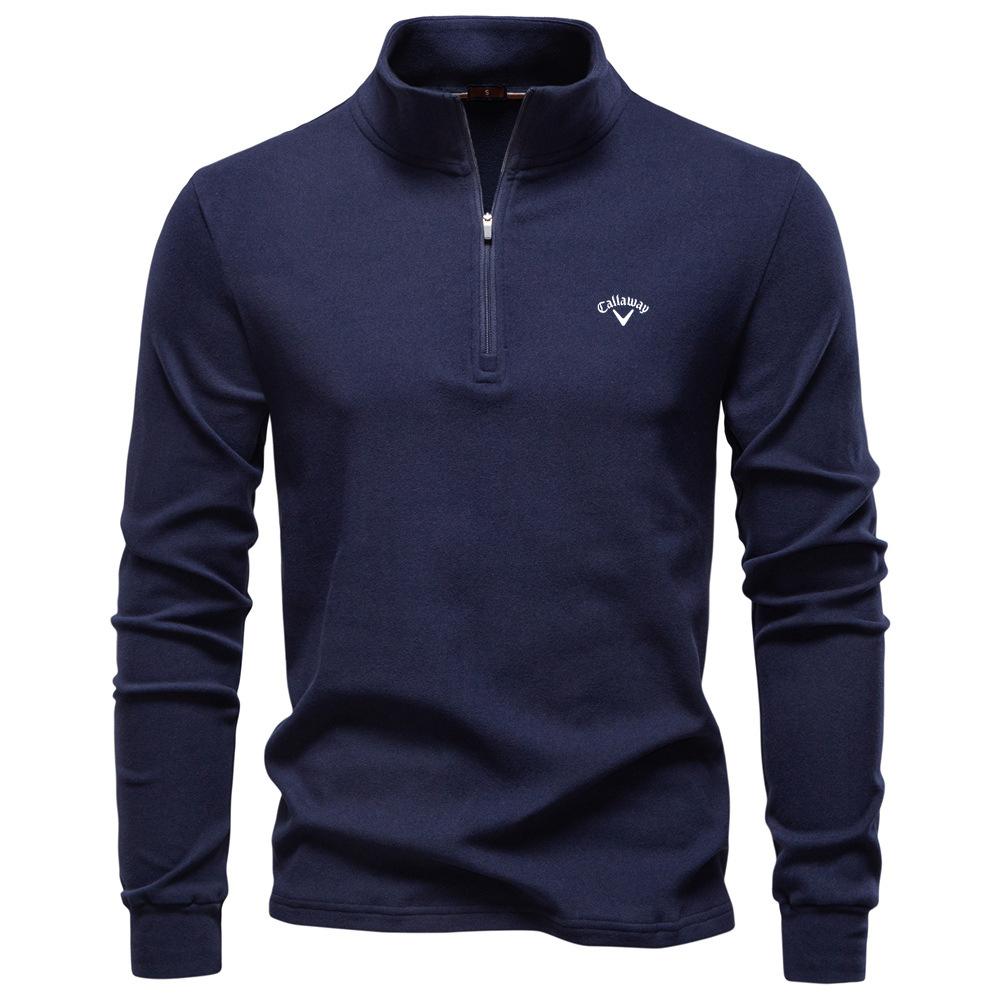 Callaway 2025 Autumn/Winter Embroidered New Large Men's Stand Up Collar Half Zipper Long Sleeve German Velvet Warm Base Sweater S