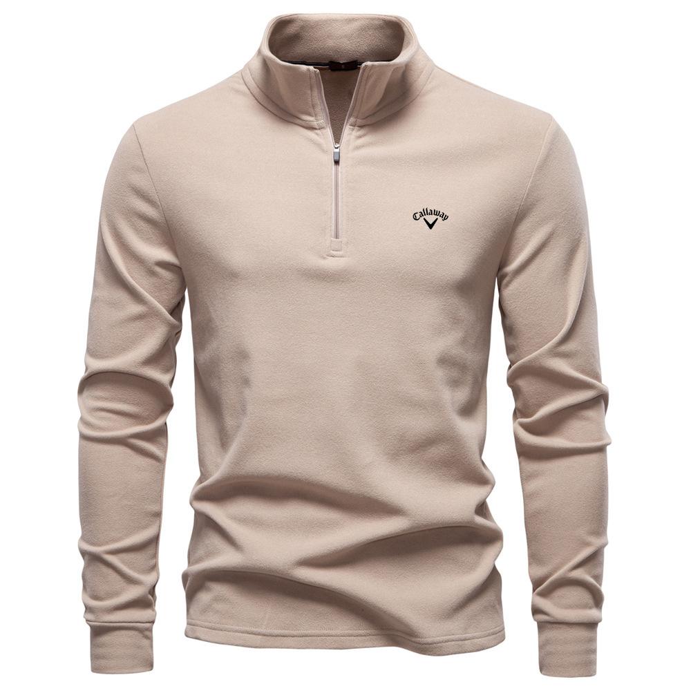 Callaway 2025 Herfst/Winter Geborduurde Nieuwe Grote Heren Opstaande Kraag Halve Rits Lange Mouw Duits Velours Warme Basis Trui M