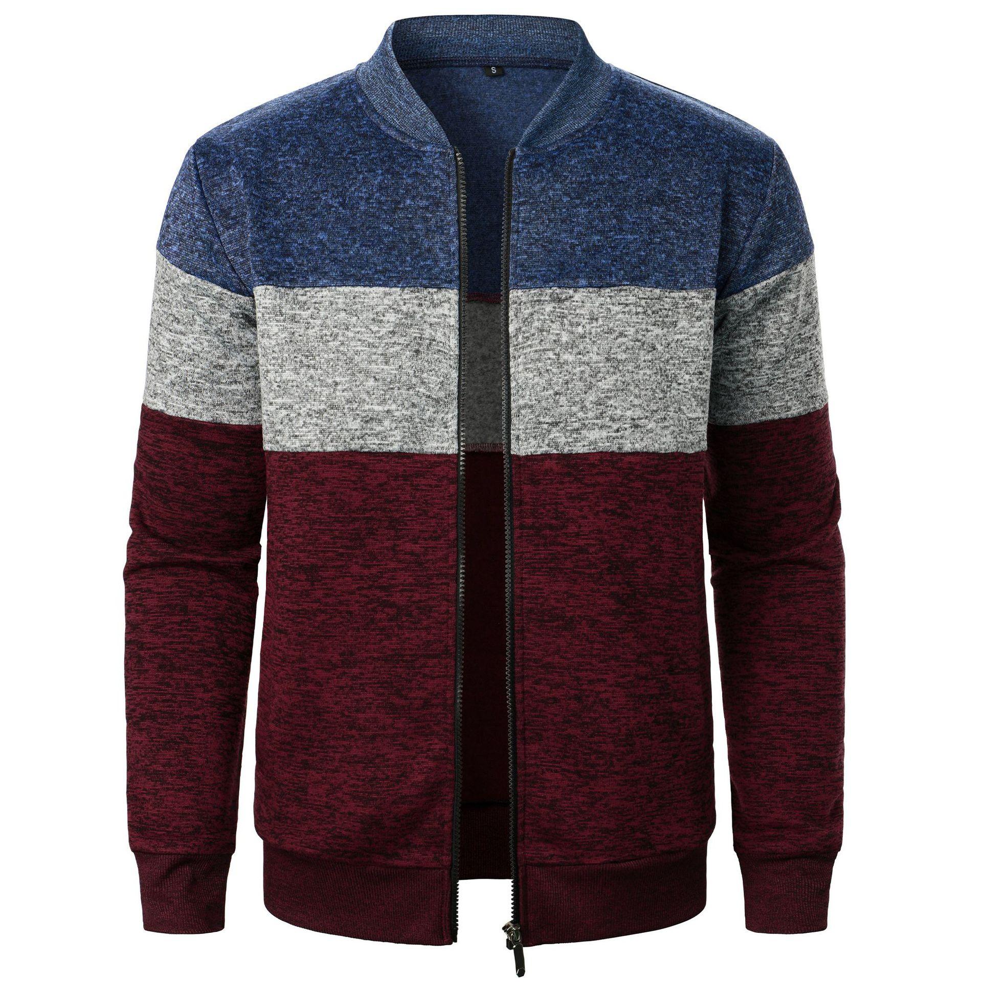 Casual Fashion S Herfst Winter Cardigan Trui Heren Fleece Rits Truien Fluweel Contrast Gestreepte Trui Jassen Casual Jassen 3XL marineblauwe kleur
