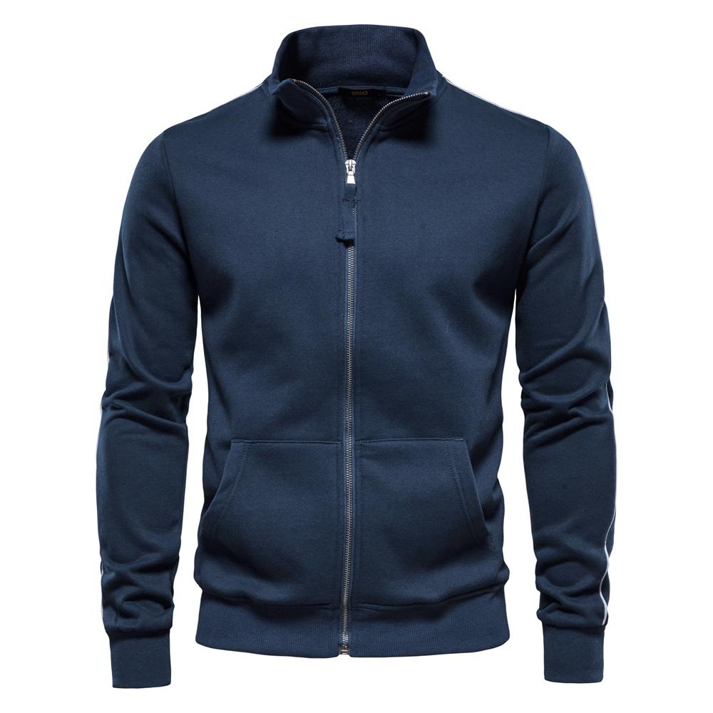 AIOPESON Merk Heren Nieuwe Katoenmix Effen Rits Sweatshirts Casual Sport Cardigan Jas Sweatshirt voor Heren EUR L 75-85kg marineblauwe kleur