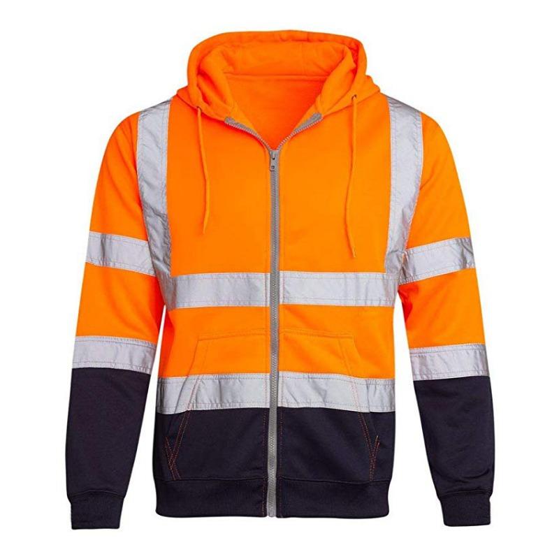 Jessyca Lady Fleece-lined Outdoor Sanitation Workwear Men's High Visibility Reflective Strip Zipper Color Blocking Hooded Sweatshirts M oranje