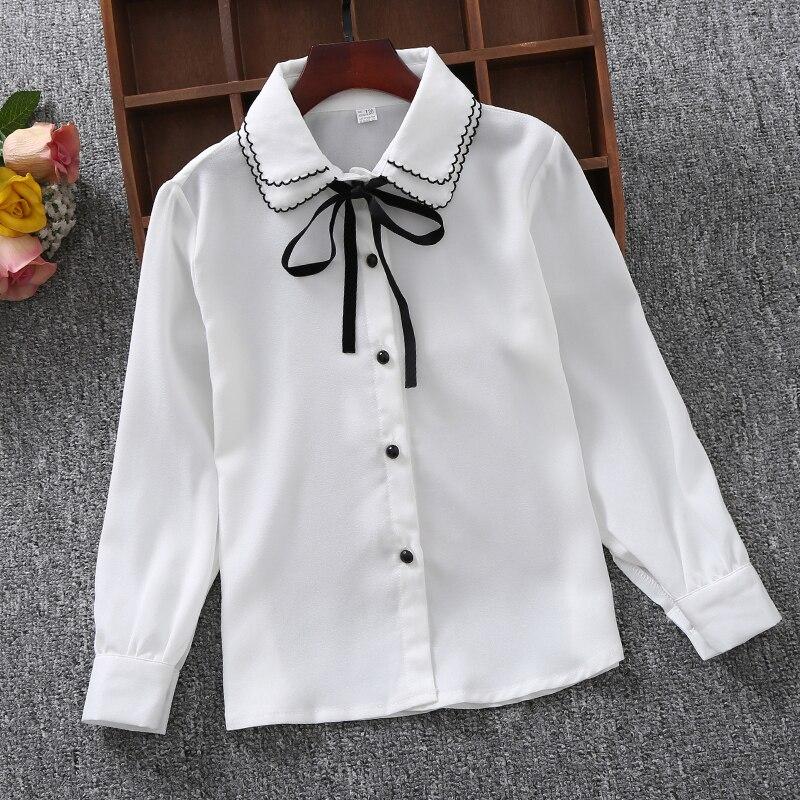 Happytimes Shirts voor meisjes Katoen Casual kinderkleding Witte meisjesblouses Meisjesshirts met lange mouwen Herfst Lente Kinderkleding 130cm wit