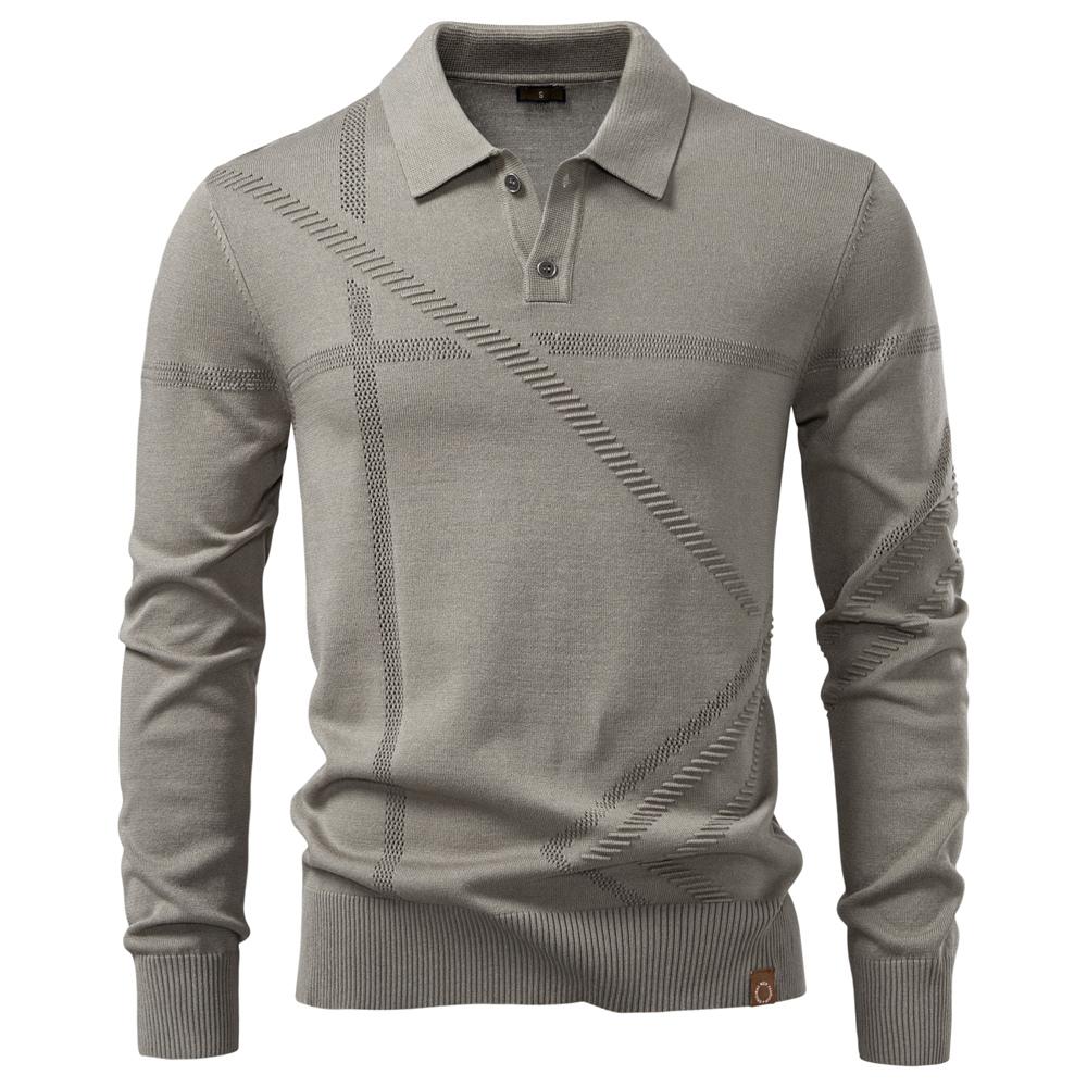 AIOPESON 2025 Autumn Winter Thermal Comfort Mens Polo Sweater Solid Stripe Long Sleeve Slim Fit Sweater Men EUR L 75-85kg