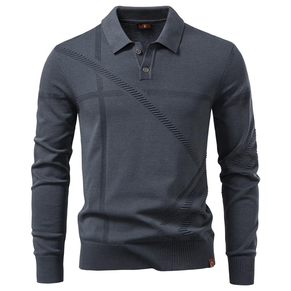 AIOPESON 2025 Autumn Winter Thermal Comfort Mens Polo Sweater Solid Stripe Long Sleeve Slim Fit Sweater Men EUR XL 85-95kg