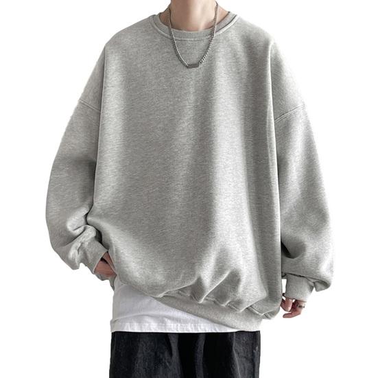 Tianhangyuan Heren herfst winter sweatshirt losse effen kleur ronde hals lange mouw dikke warme zachte unisex casual eenvoudige stijl paar top 3XL lichtgrijze kleur