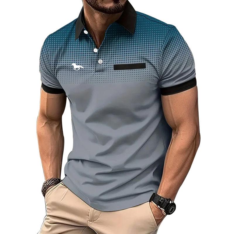 Haodingfushi Nieuwe zomerse slim fit korte mouwen sport revers zakelijk casual poloshirt nep zakontwerp revers poloshirt. XL grijs